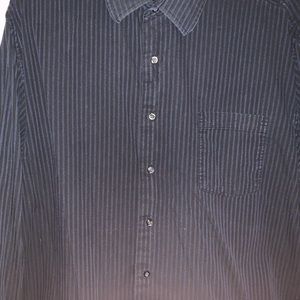 Black And Dark Blue Pinstripe Long Sleeve Button Down Shirt